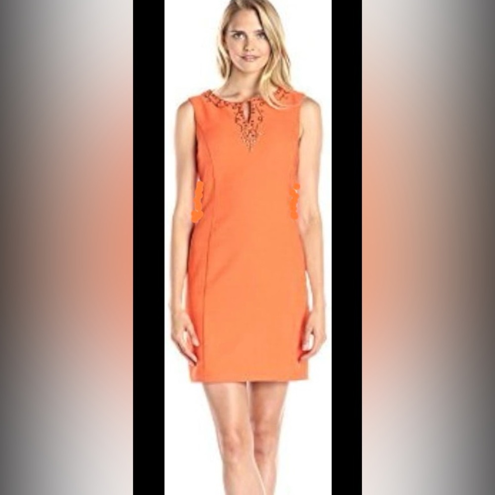 Vintage Shedlack Orange Midi Dress with Rhinestone Detail Like New 8 or 10